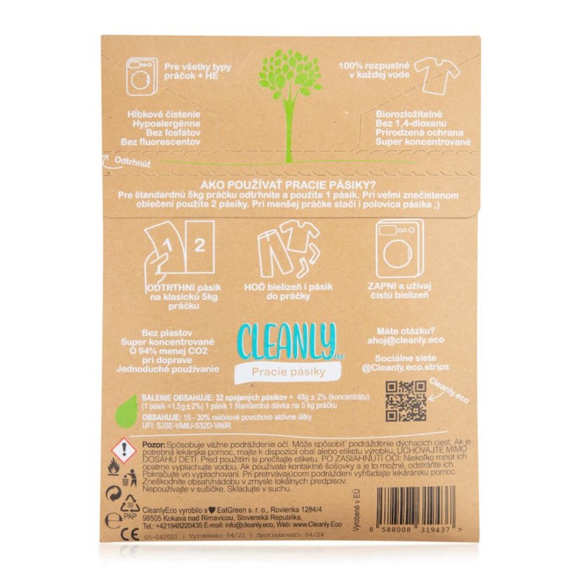 Cleanly Eco Prací pásky na 32 praní bez vůně