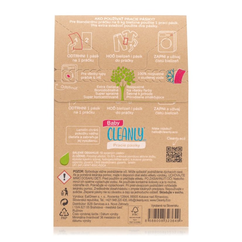 Cleanly Eco Pracie pásiky BABY s lanolínom, 50 praní